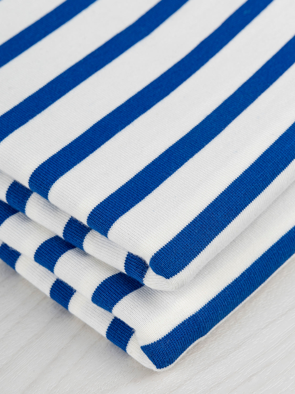 Breton Stripe Organic Cotton Jersey Knit - Cream + Blue | Core Fabrics