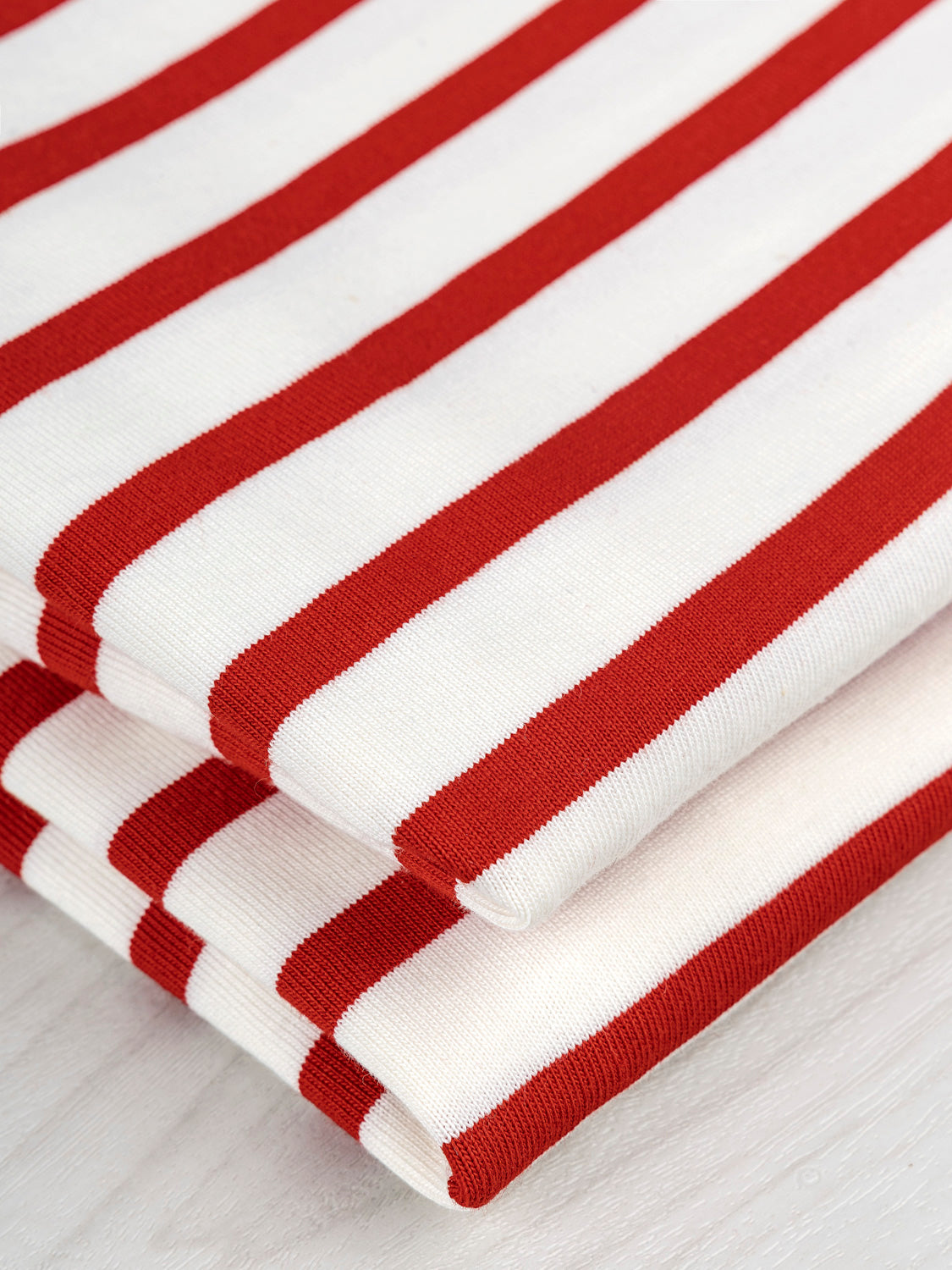Breton Stripe Organic Cotton Jersey Knit - Cream + Red | Core Fabrics