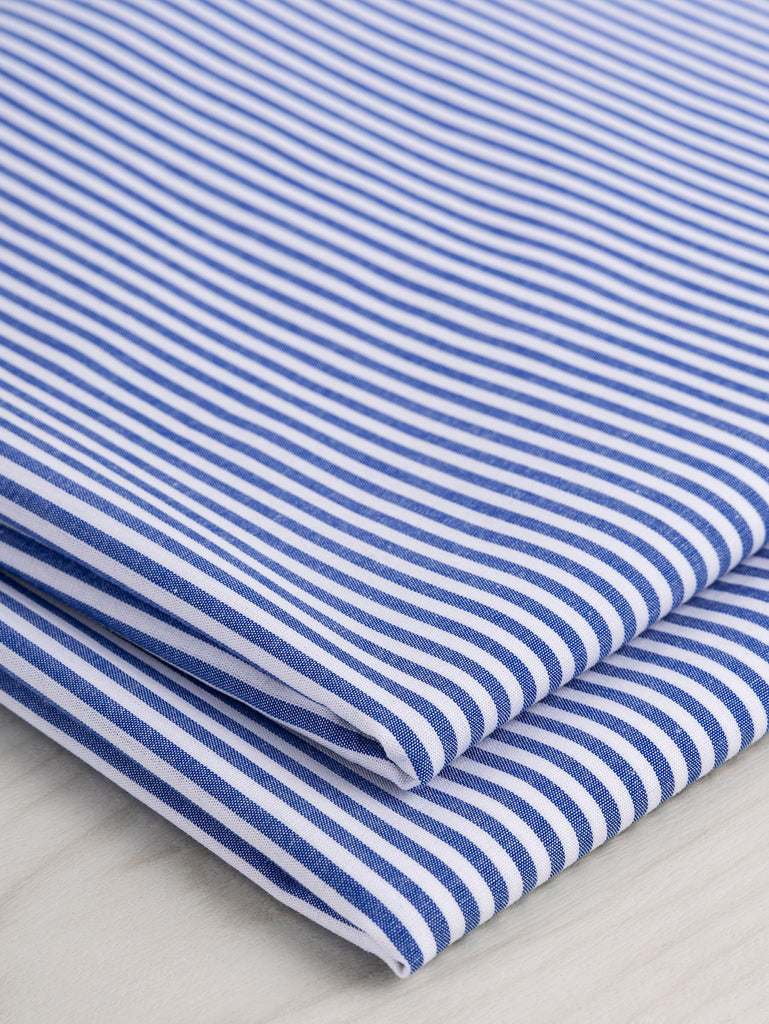 Yarn Dyed Pinstripe Cotton Shirting - White + Blue