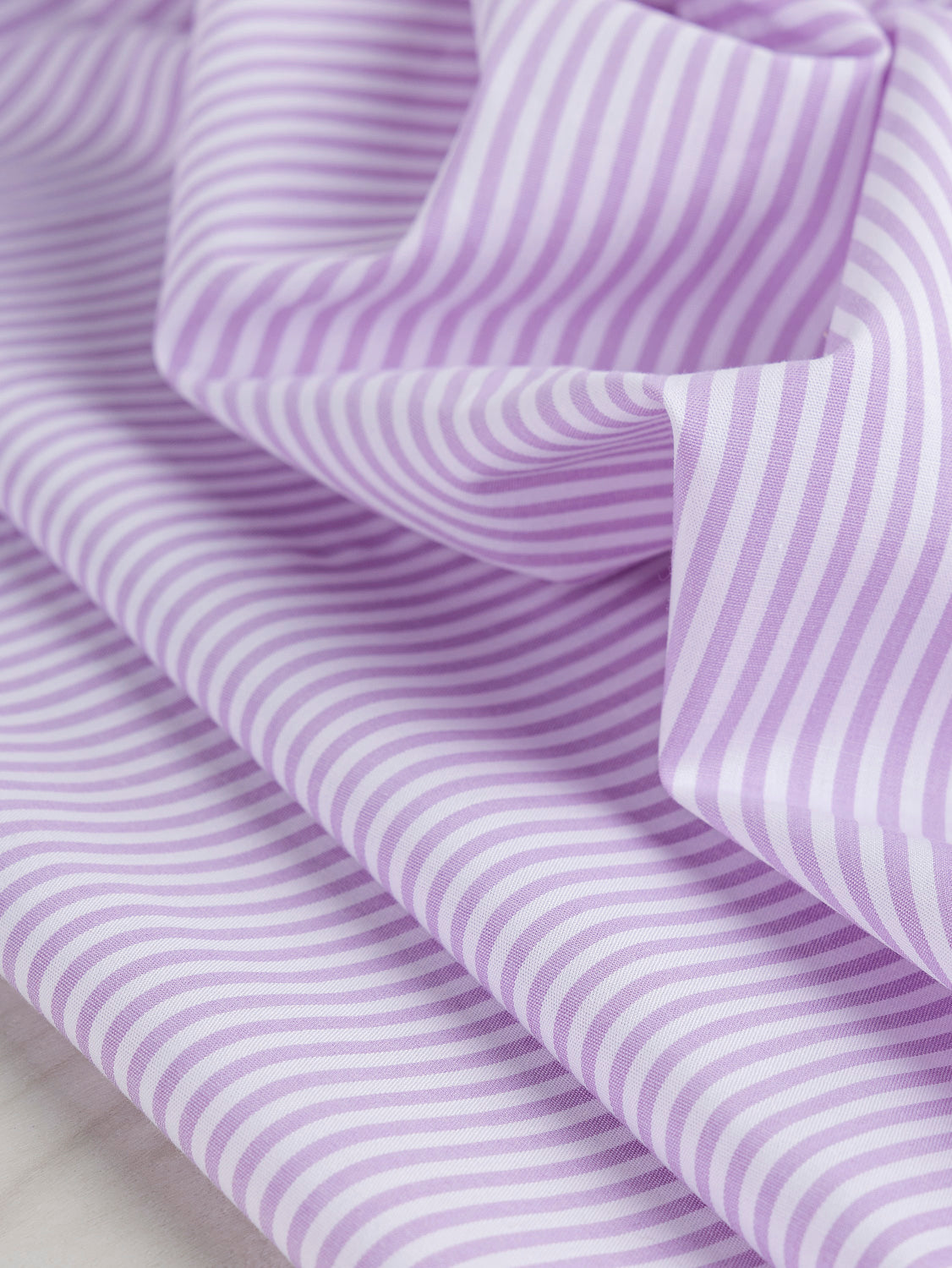 Yarn Dyed Pinstripe Cotton Shirting - White + Lavender | Core Fabrics