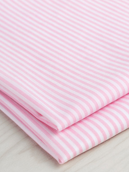 Yarn Dyed Pinstripe Cotton Shirting - White + Pink