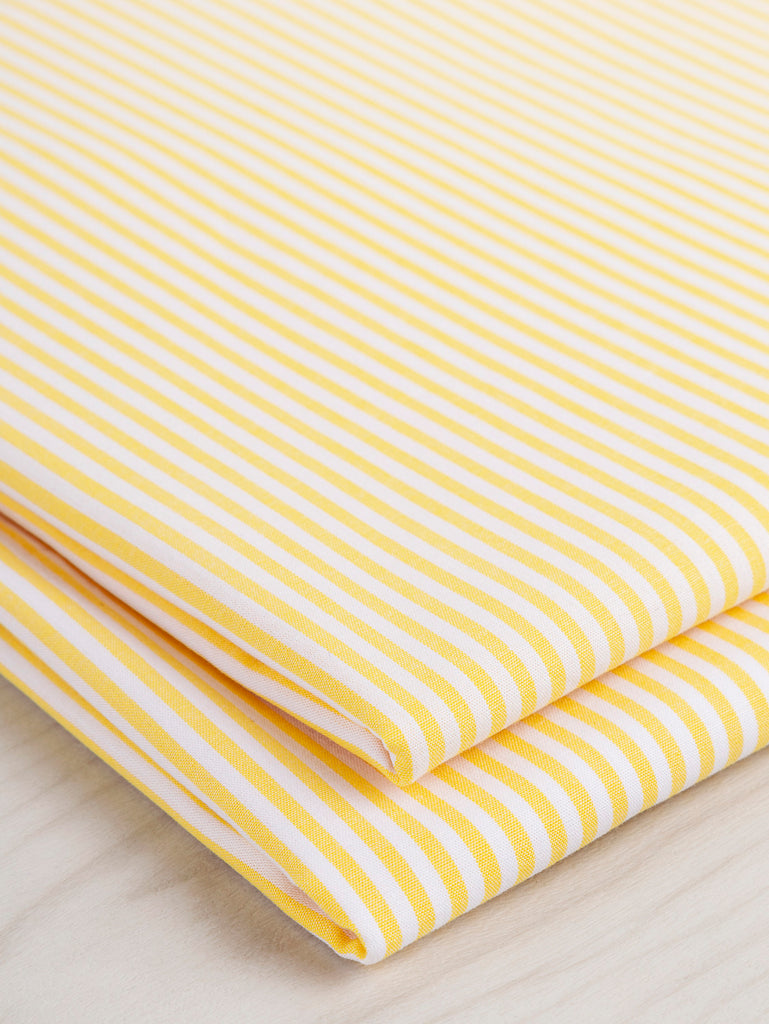 Coton à rayures teint en fil - Blanc + jaune