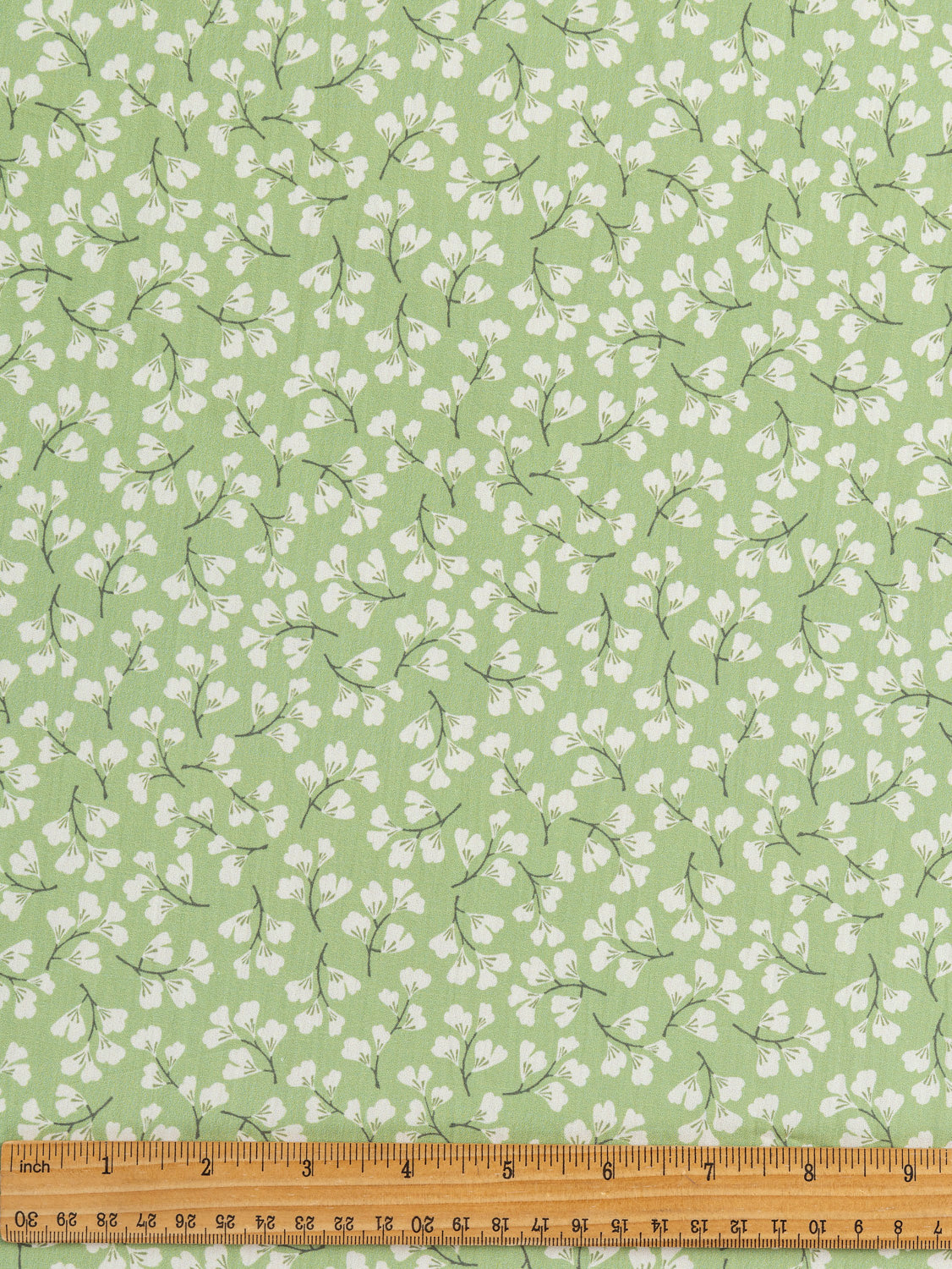 Small Leaf Print Cotton Poplin - Green + Cream | Core Fabrics