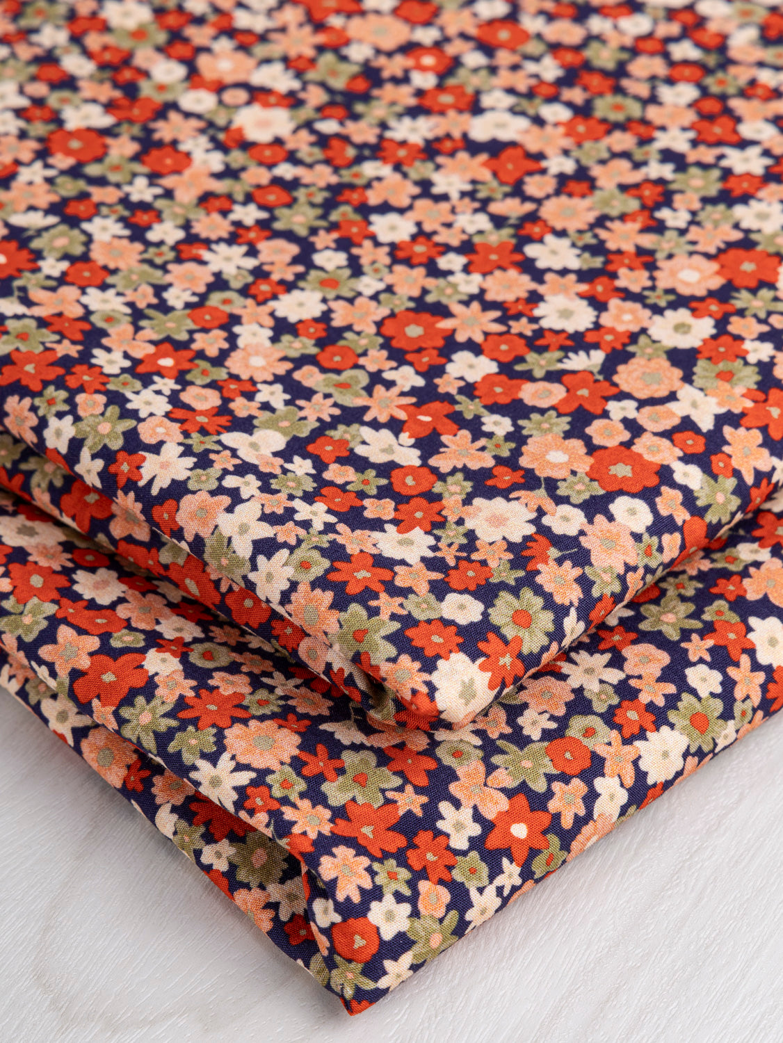 Ditzy Floral Print Cotton Poplin - Navy + Red + Green + Cream | Core Fabrics