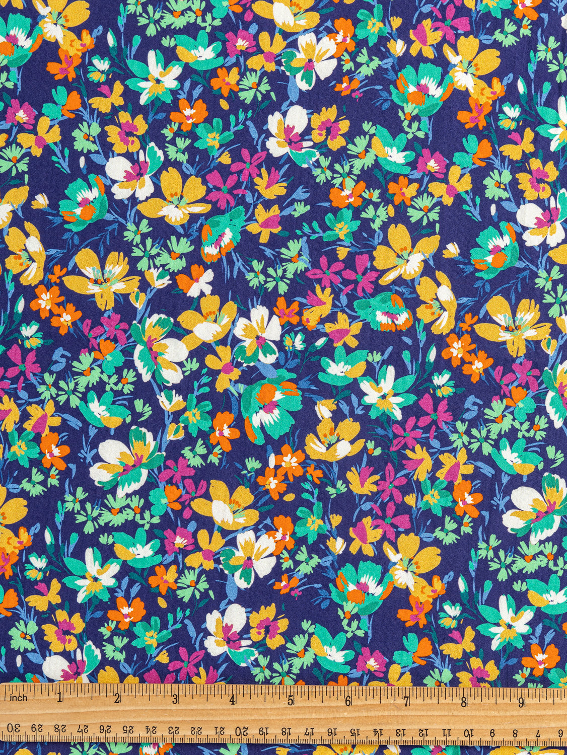 Blooming Floral Print Cotton Poplin - Navy + Magenta + Emerald + Yellow | Core Fabrics