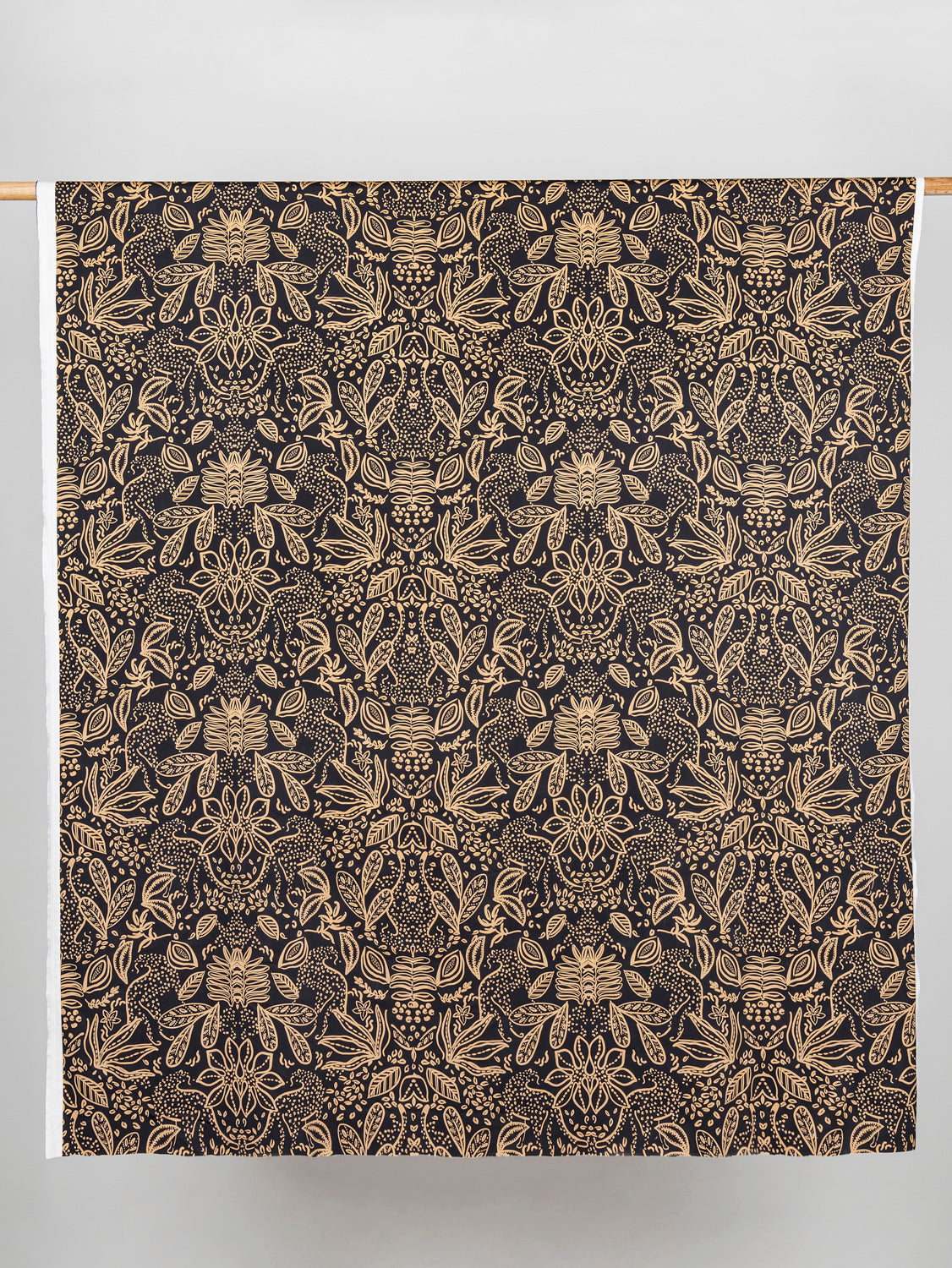 Illustrated Botanical Print Stretch Cotton Sateen - Black + Gold | Core Fabrics