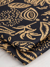 Illustrated Botanical Print Stretch Cotton Sateen - Black + Gold | Core Fabrics