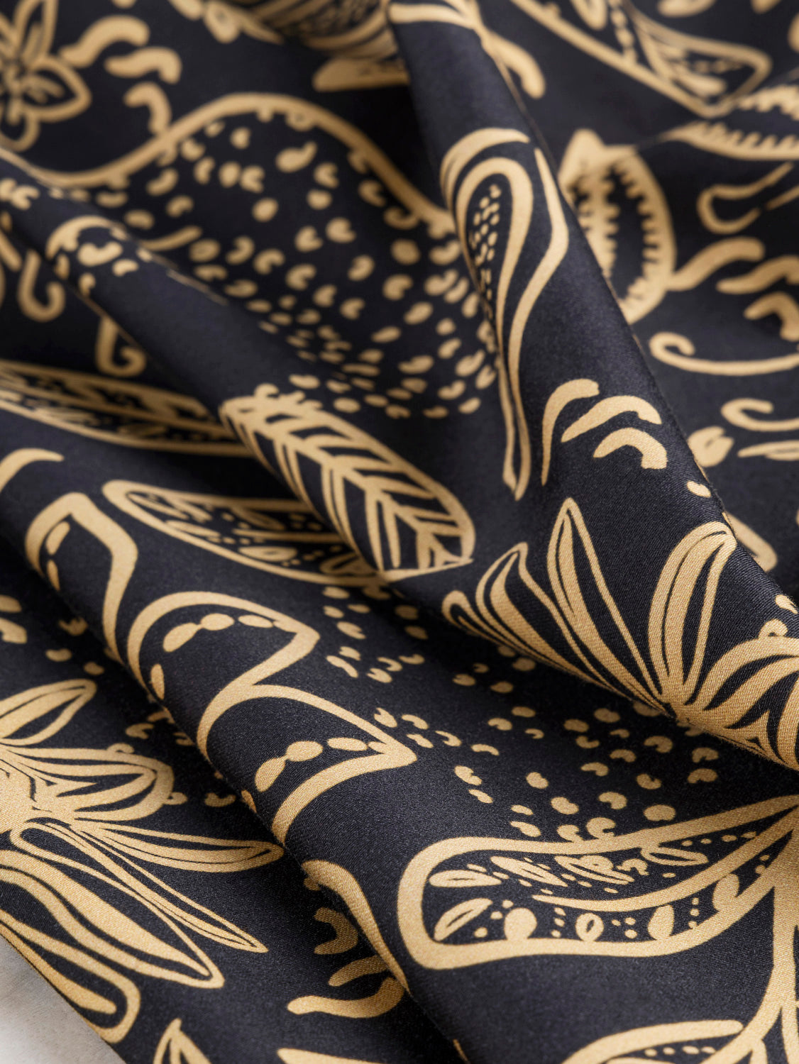 Illustrated Botanical Print Stretch Cotton Sateen - Black + Gold | Core Fabrics