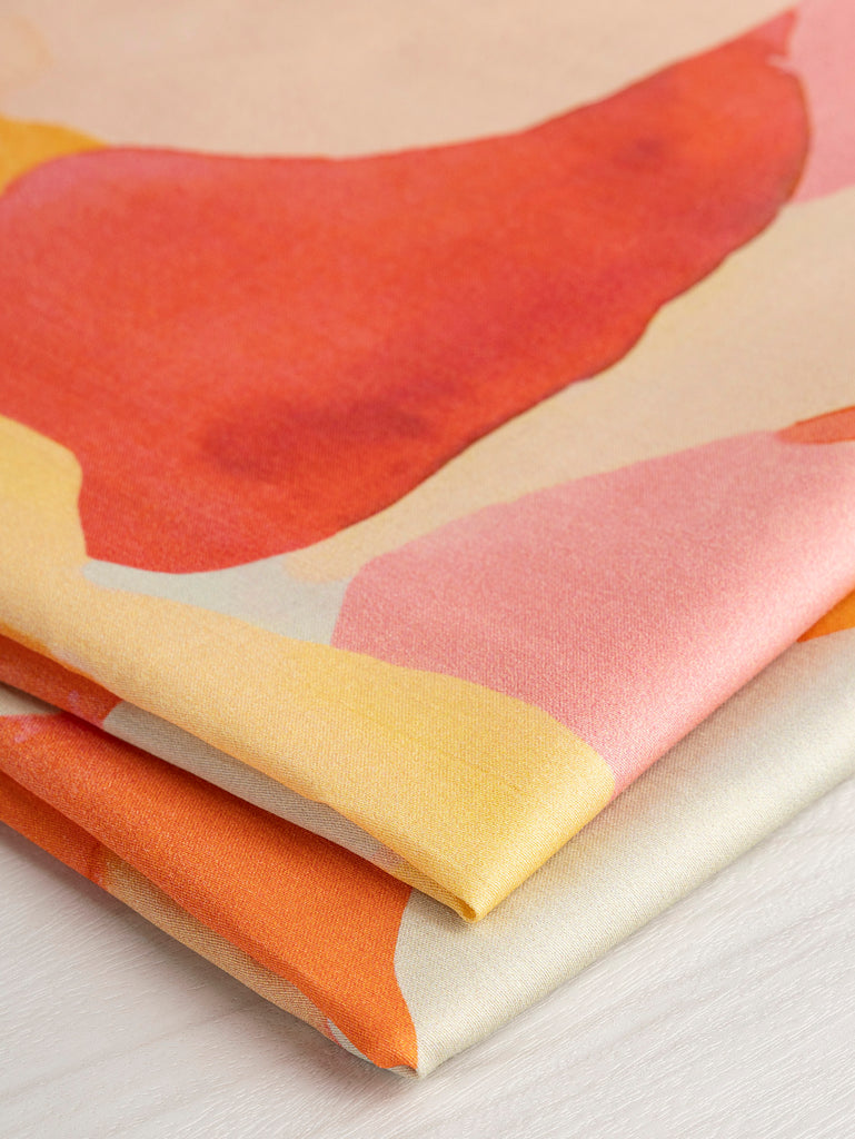 Voile de coton à imprimé aquarelle abstrait - Orange + Rose + Vert