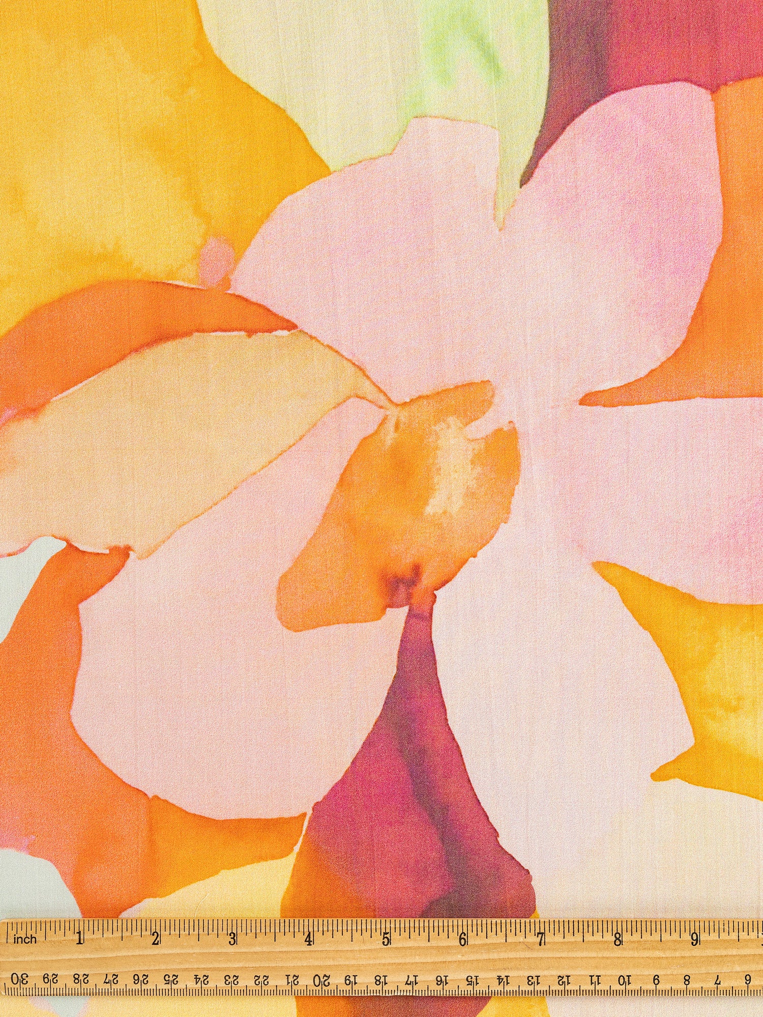 Large Abstract Watercolour Print Cotton Lawn - Orange + Pink + Green | Core Fabrics