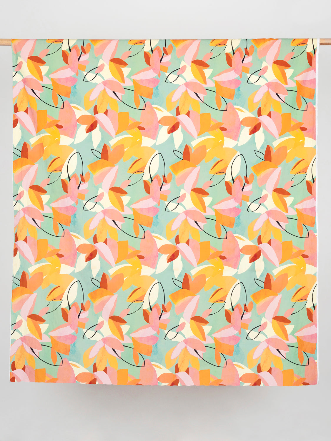 Large Abstract Floral Print Cotton Poplin - Pink + Green + Orange | Core Fabrics
