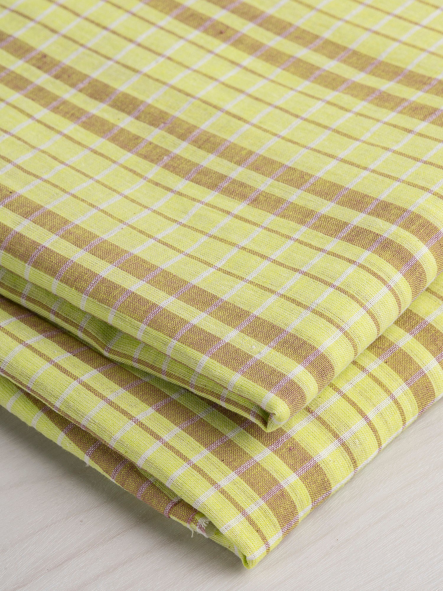 Yarn Dyed Handwoven Check Cotton - Mauve + Chartreuse + White | Core Fabrics