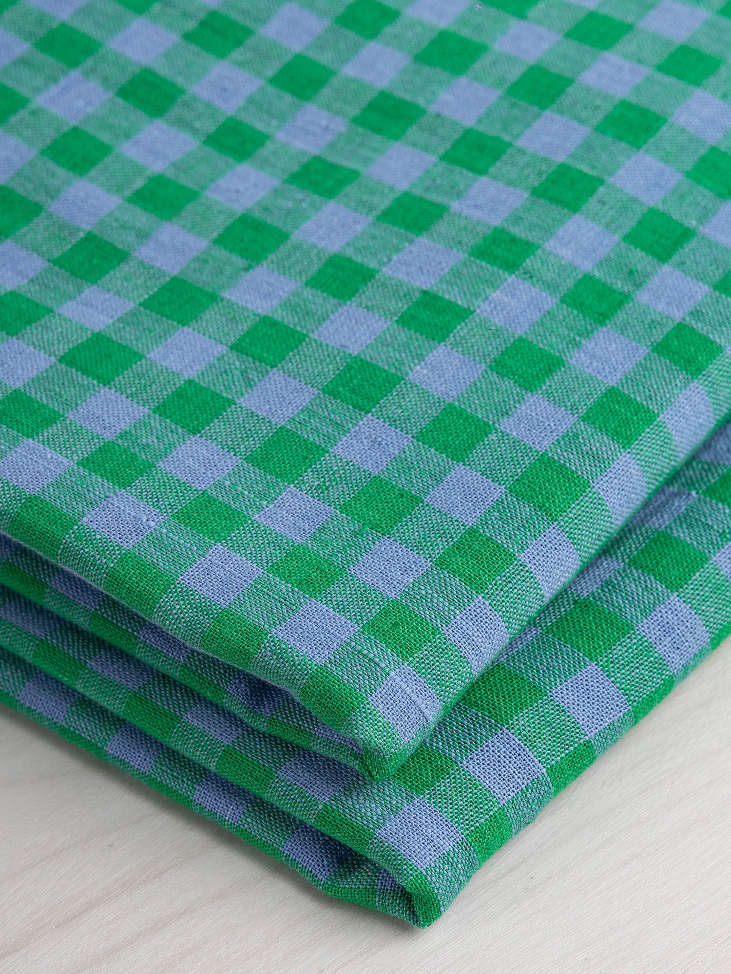 Yarn Dyed Handwoven Gingham Cotton - Kelly Green + Blue | Core Fabrics