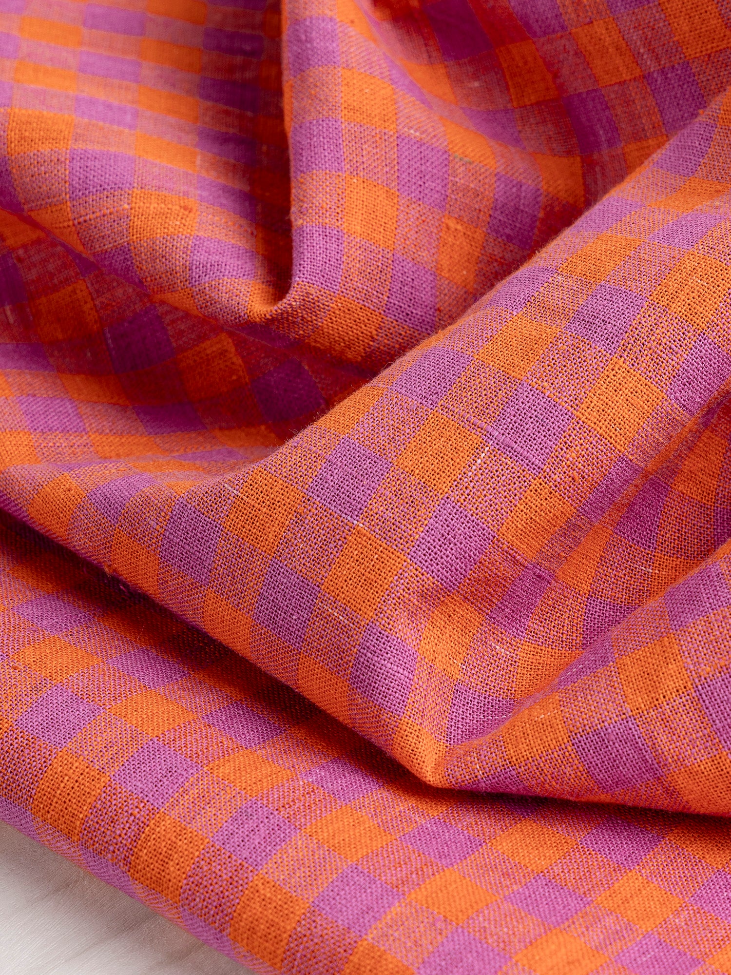 Yarn-Dyed Handwoven Gingham Cotton - Flame + Violet | Core Fabrics