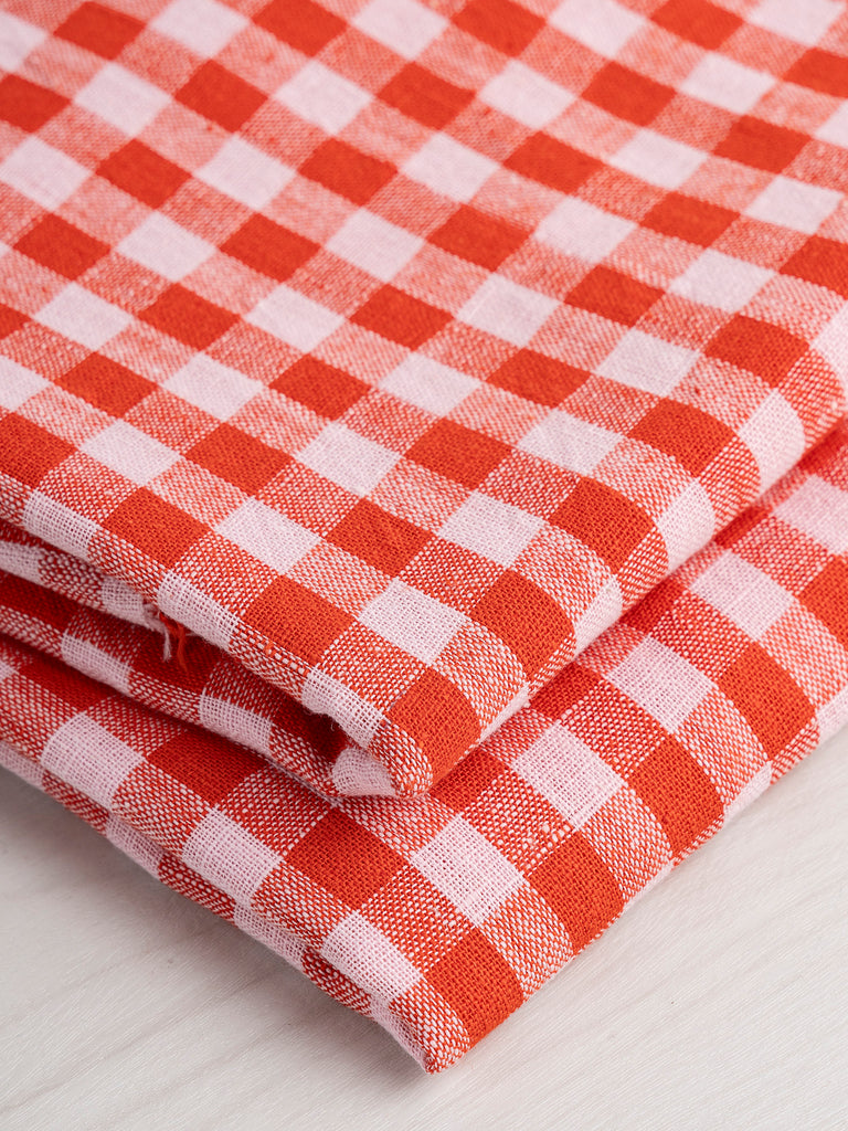 Yarn Dyed Handwoven Gingham Cotton - Tomato + Light Pink