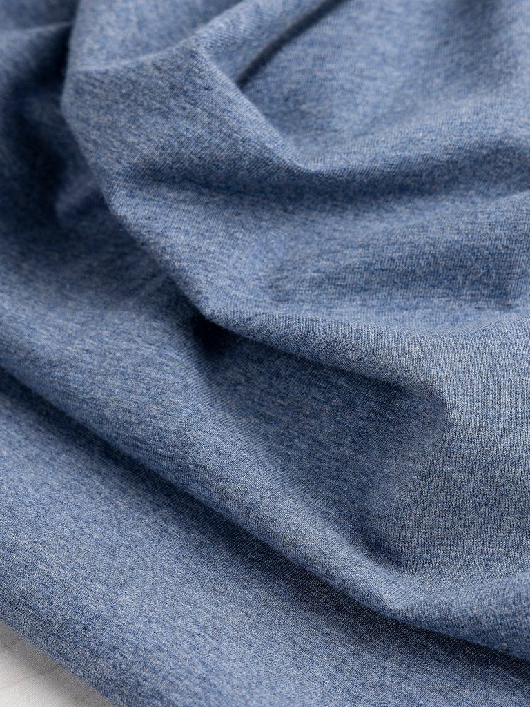 Tricot jersey extensible en coton biologique et spandex - Bleu chiné