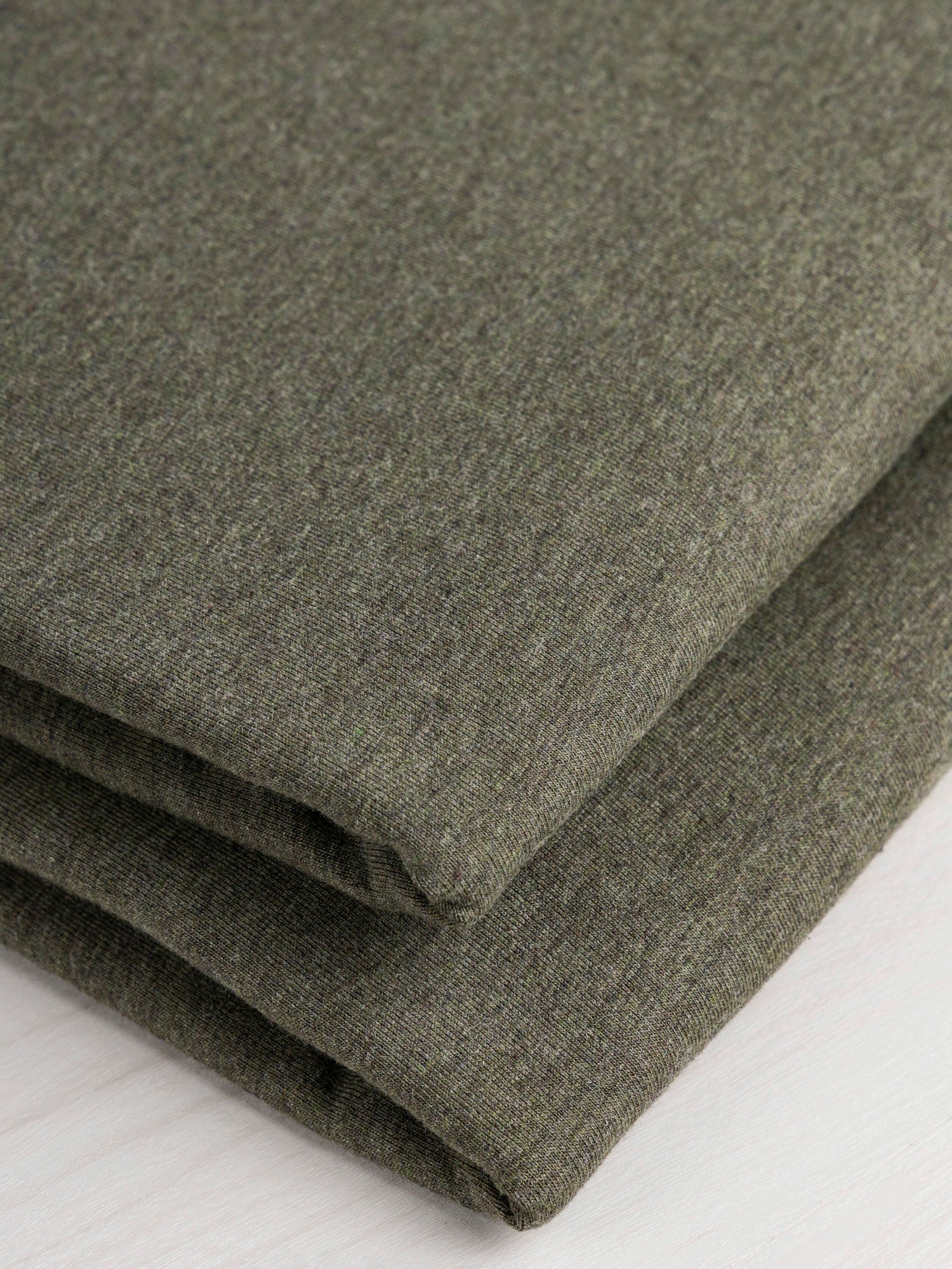 Organic Cotton Spandex Stretch Jersey Knit - Heather Olive | Core Fabrics