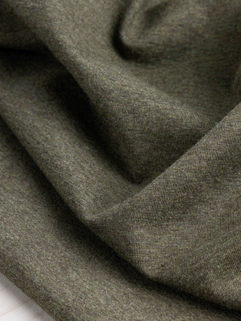 Tricot jersey extensible en coton biologique et spandex - Olive chiné
