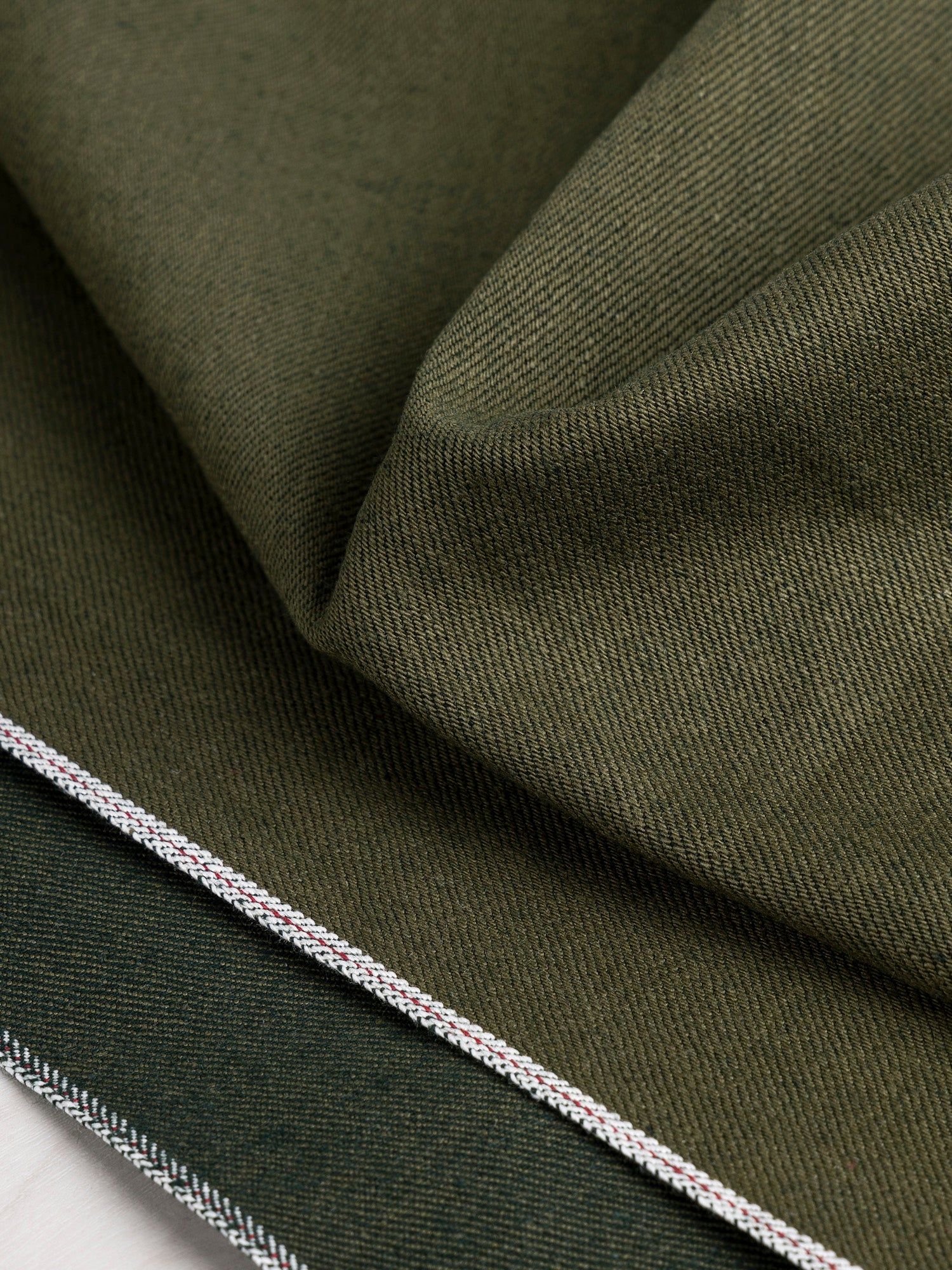 13.5 oz Japanese Selvedge Non-Stretch Denim Deadstock - Olive | Core Fabrics