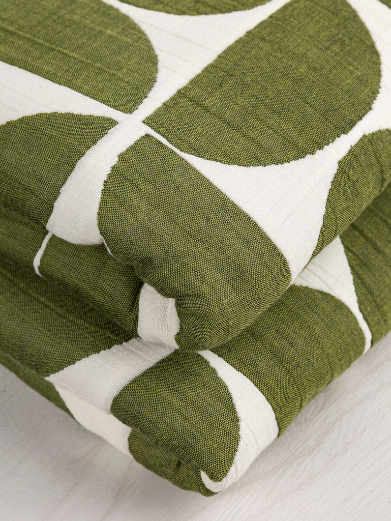 Double Sided Half Circle Quilted Cotton Jacquard with Batting - Green + Cream