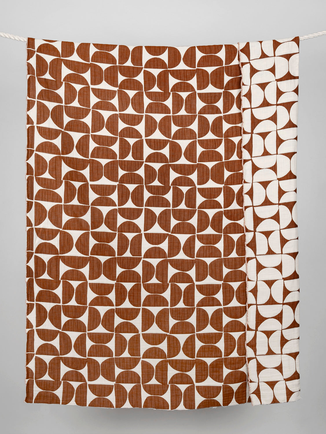 Double Sided Half Circle Quilted Cotton Jacquard with Batting - Rust + Cream | Core Fabrics