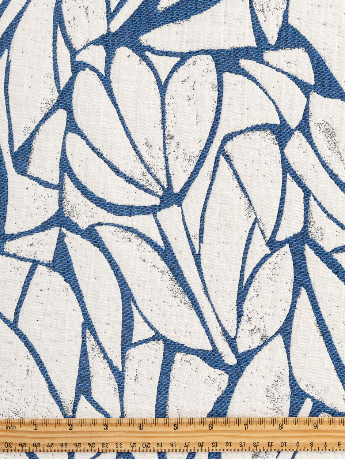 Double Sided Leaf Quilted Cotton Jacquard with Batting - Blue + Cream | Core Fabrics