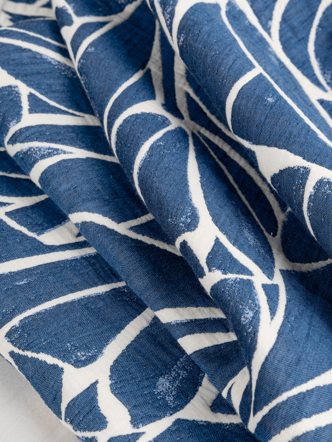 Double Sided Leaf Quilted Cotton Jacquard with Batting - Blue + Cream | Core Fabrics