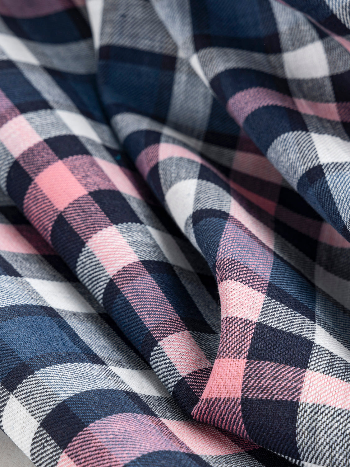 Yarn Dyed Plaid Linen Deadstock - Navy + Pink + White | Core Fabrics