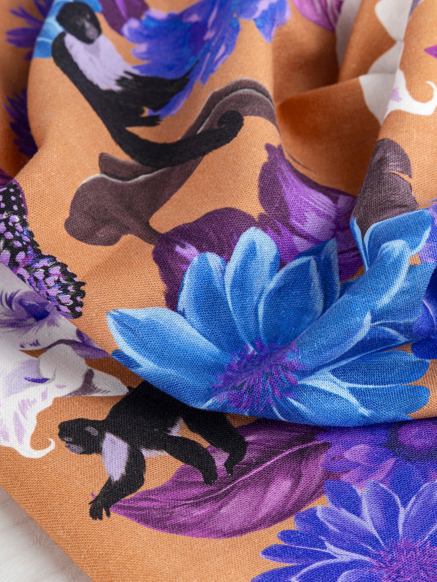 Italian Flora Fauna Print Linen Deadstock - Terracotta + Blue + Magenta | Core Fabrics
