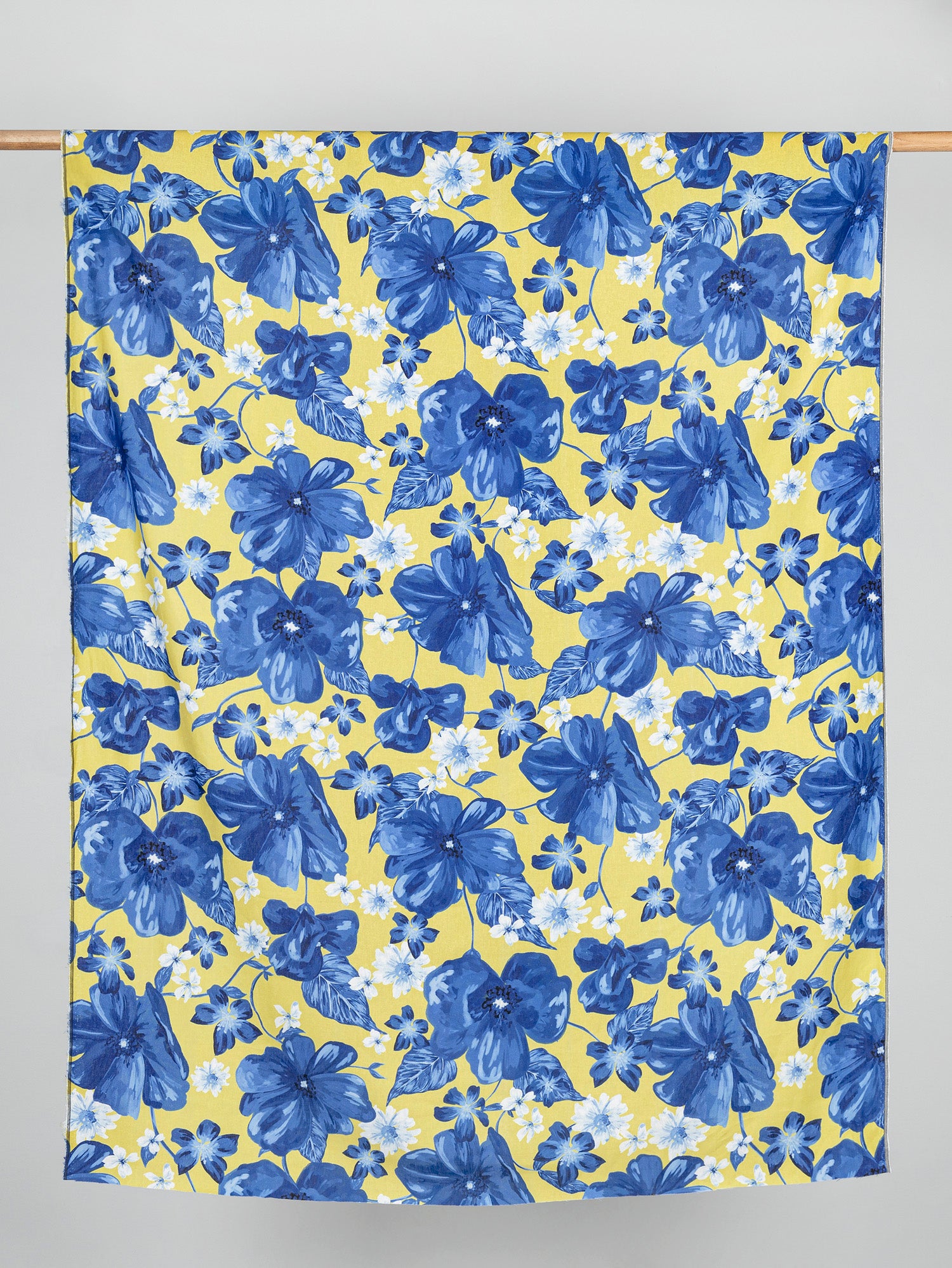 Italian Large Floral Print Linen Deadstock - Chartreuse Yellow + Blue | Core Fabrics