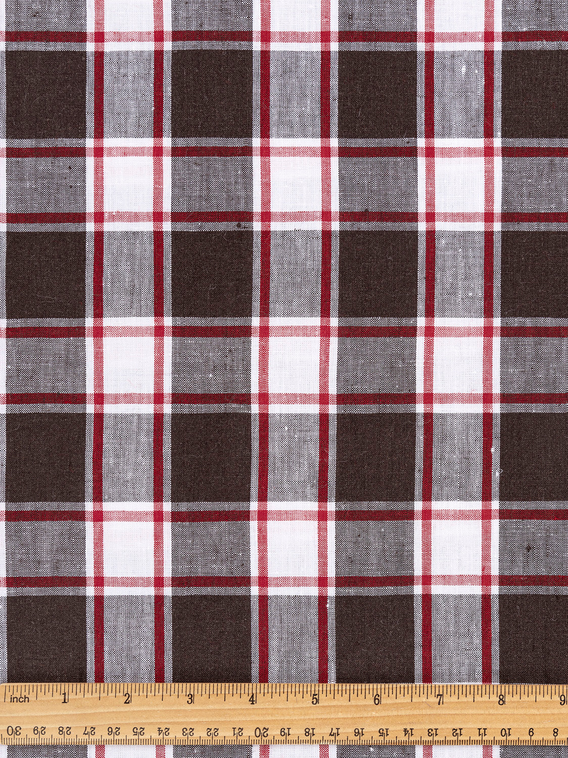 Yarn Dyed Plaid Irish Linen Suiting Deadstock - Brown + Red + White | Core Fabric