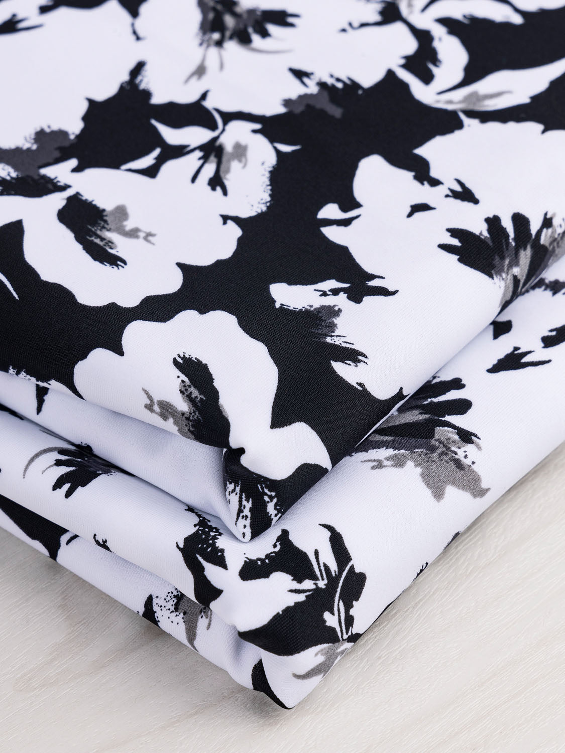 Hibiscus Deadstock Swimsuit Print - Black + White | Core Fabrics