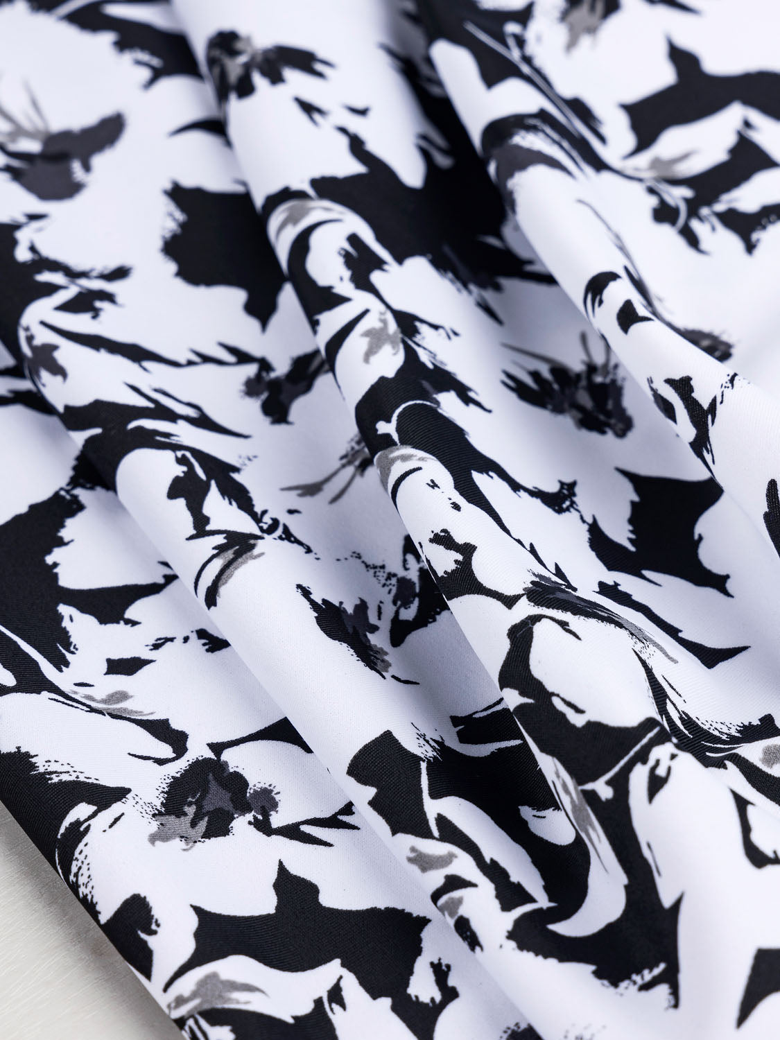 Hibiscus Deadstock Swimsuit Print - Black + White | Core Fabrics
