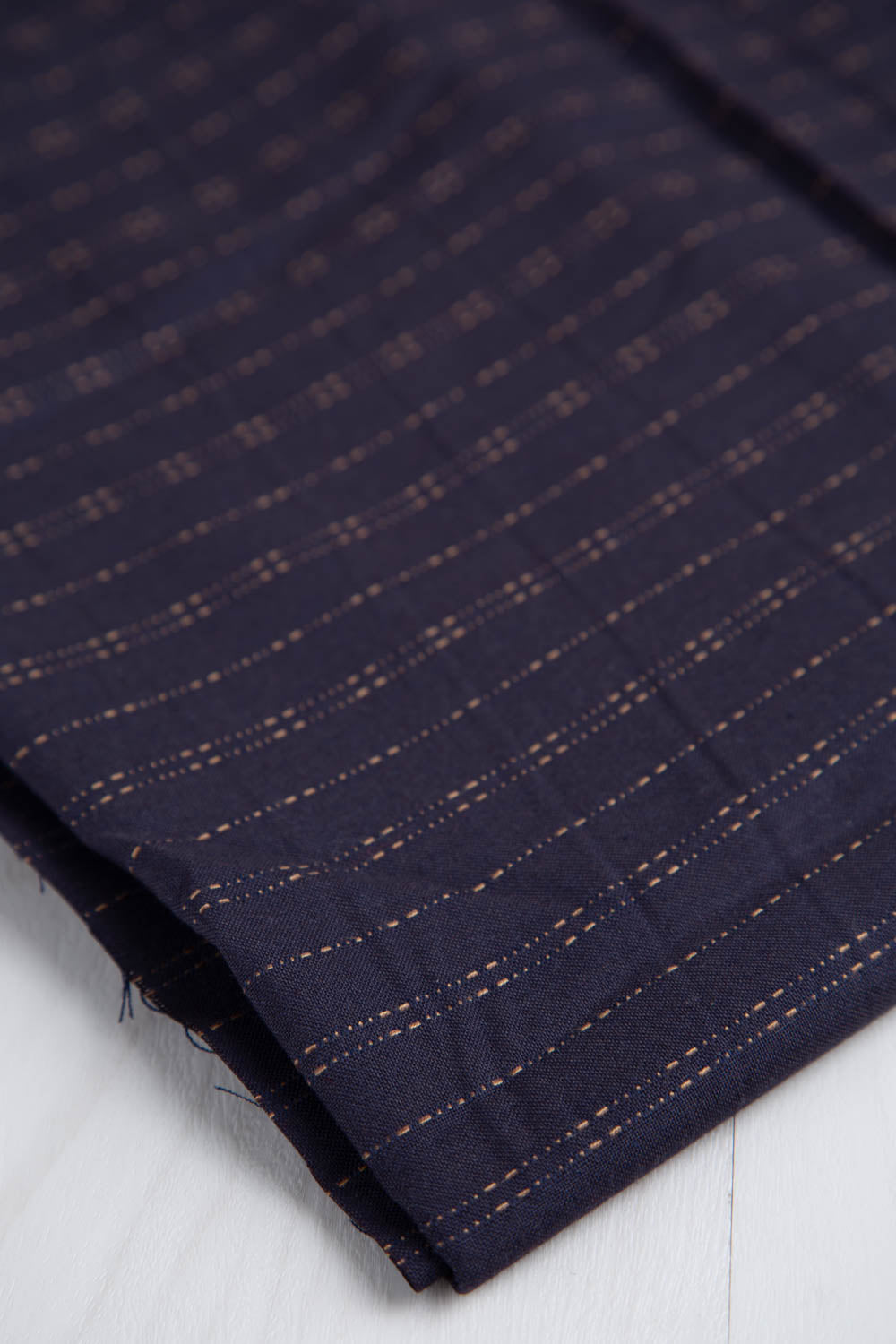 Pinstripe Cotton Deadstock Remnant 3 yd - Navy + Tan