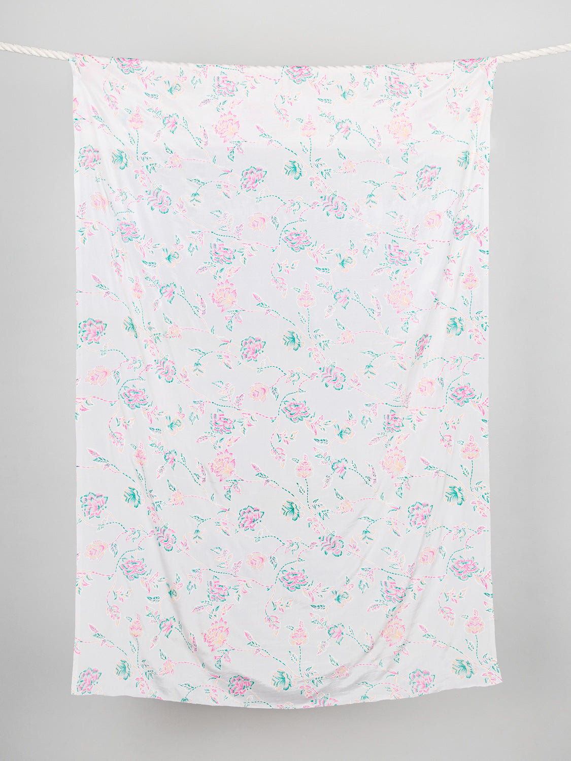 Japanese Floral Print Silk Chiffon Deadstock - Pink + Green + Cream | Core Fabrics