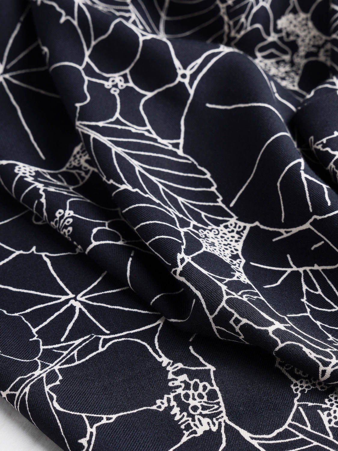 Outline Floral Print Italian Viscose Twill - White + Black | Core Fabrics