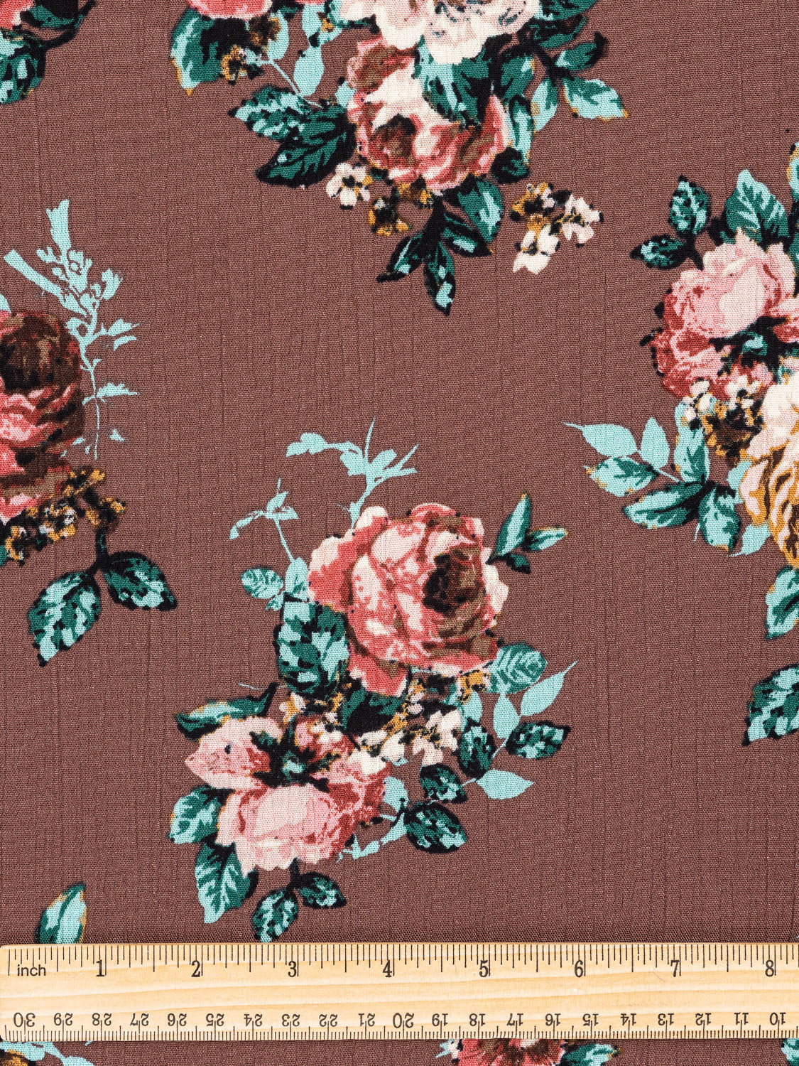 Rose Print Rayon Challis Deadstock - Chocolate | Core Fabrics