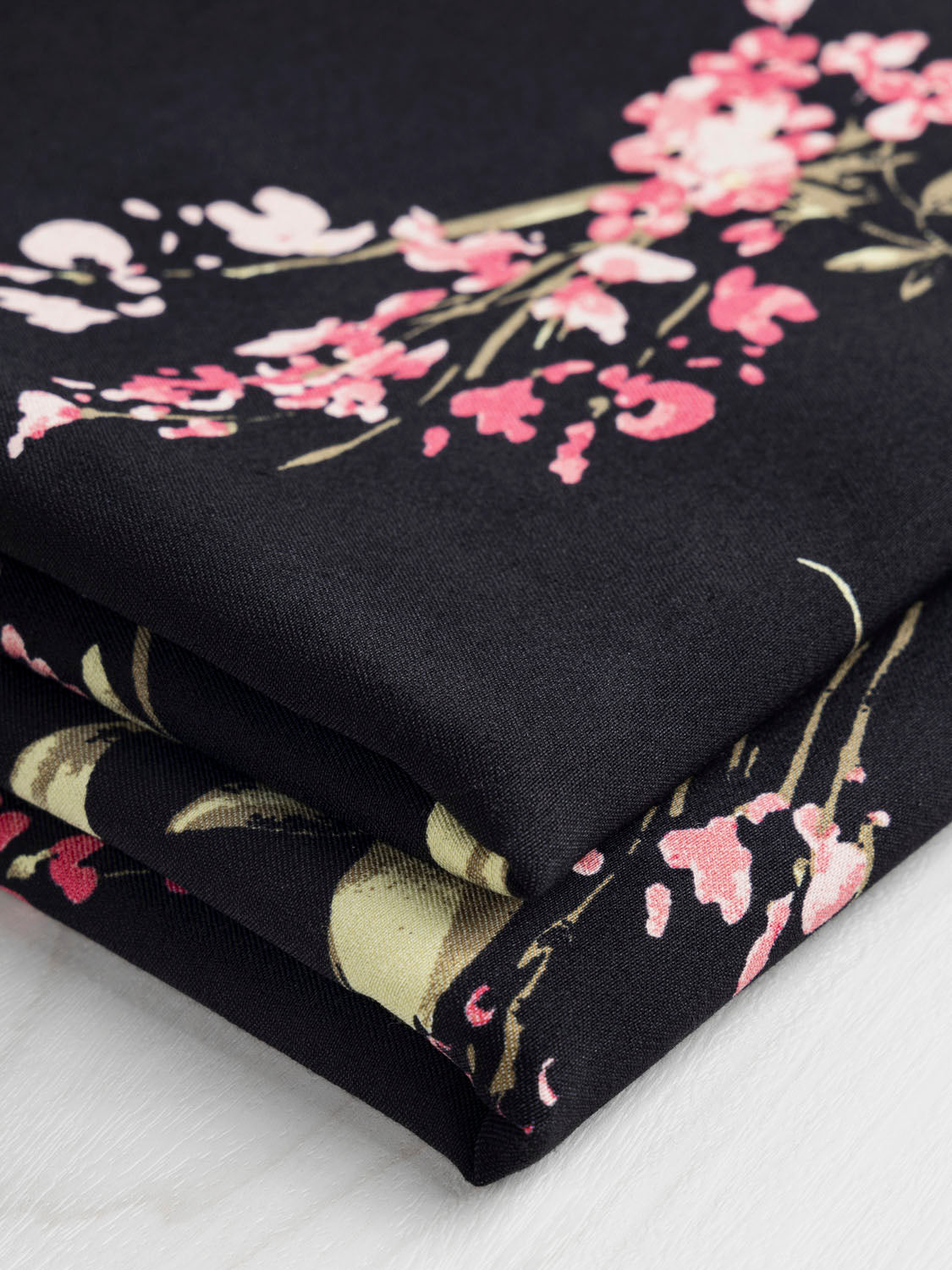 Floral Print Stretch Viscose Twill Deadstock - Rose + Moss + Black | Core Fabrics