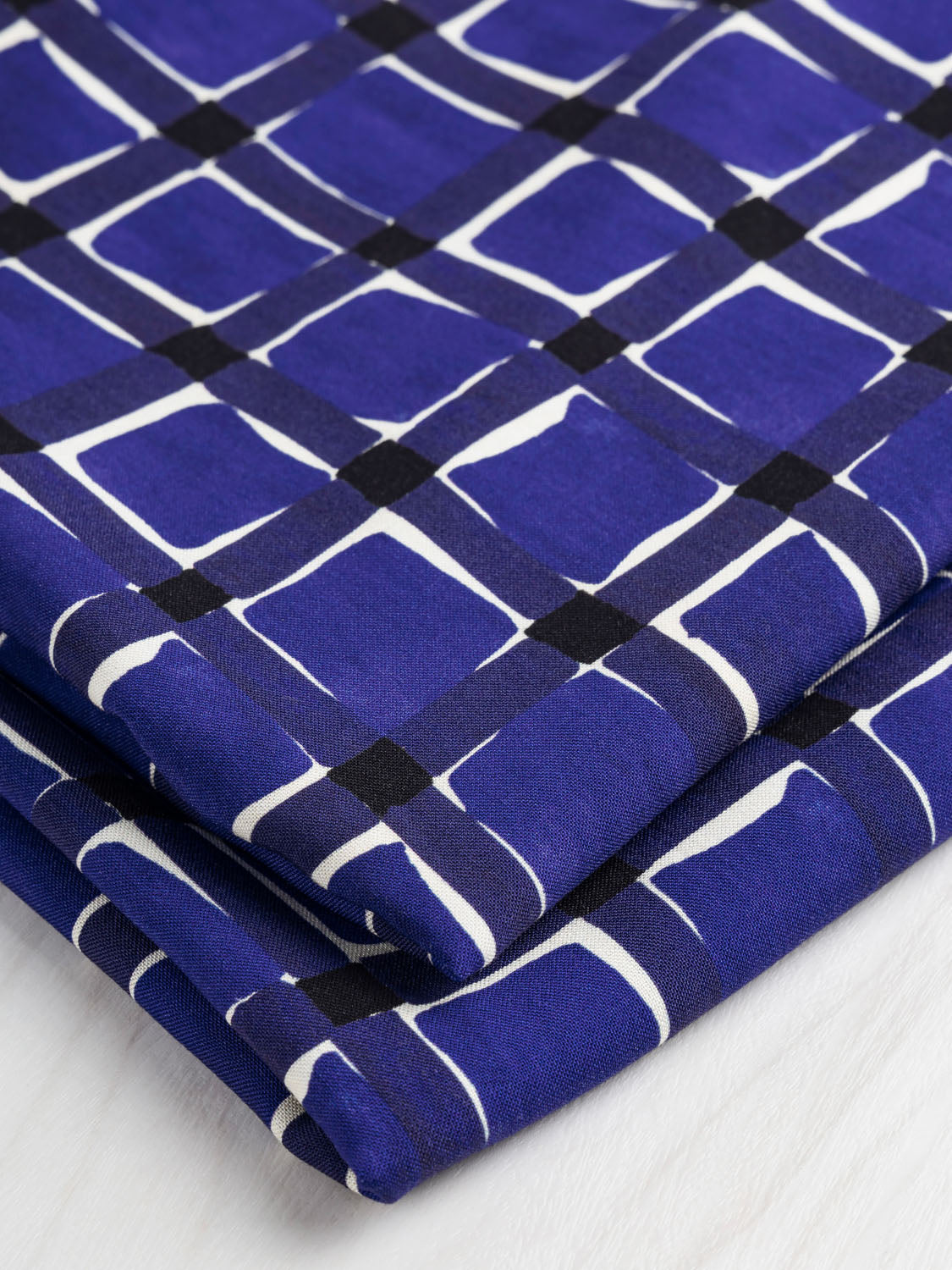 Watercolour Check Print Viscose - Blueberry + Cream | Core Fabrics