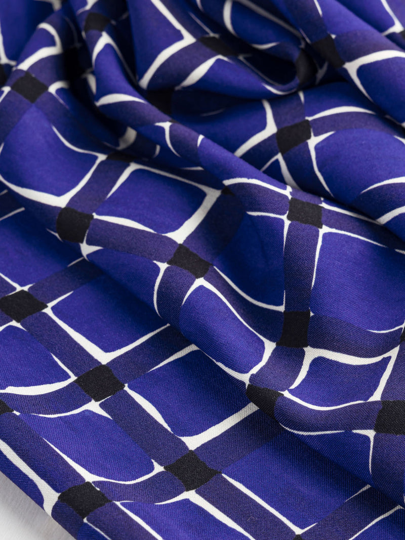 Watercolour Check Print Viscose - Blueberry + Cream | Core Fabrics