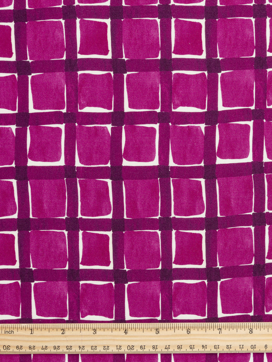 Watercolour Check Print Viscose - Raspberry + Cream | Core Fabrics