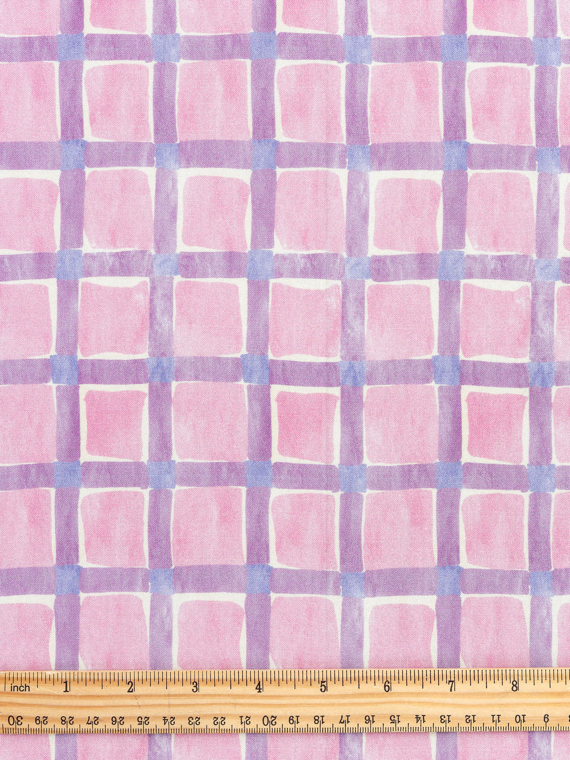 Watercolour Check Print Viscose - Petal Pink + Lavender + Cream | Core Fabrics