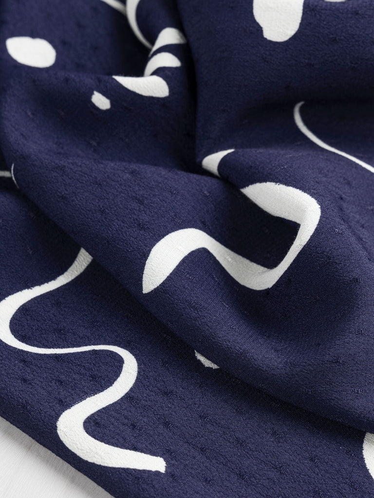 Abstract Viscose Crepe - Blueberry + Cream
