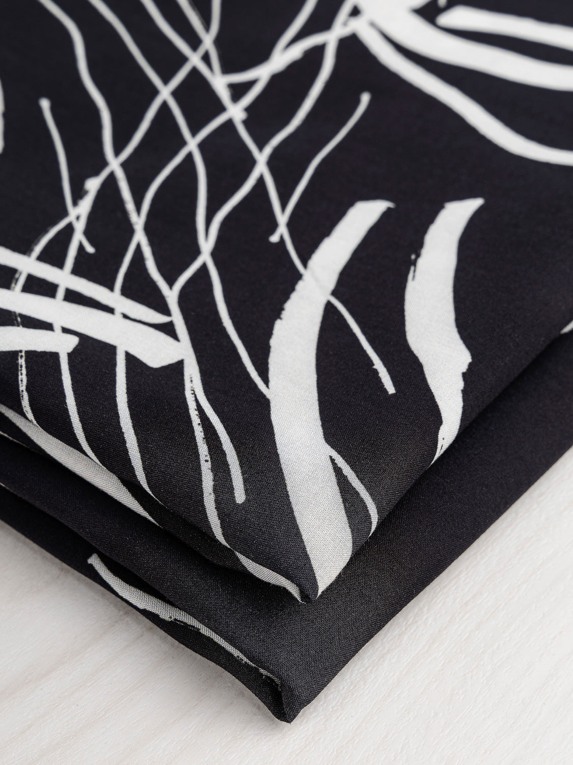 Chic Brushstroke Print Viscose - Black + Cream | Core Fabrics