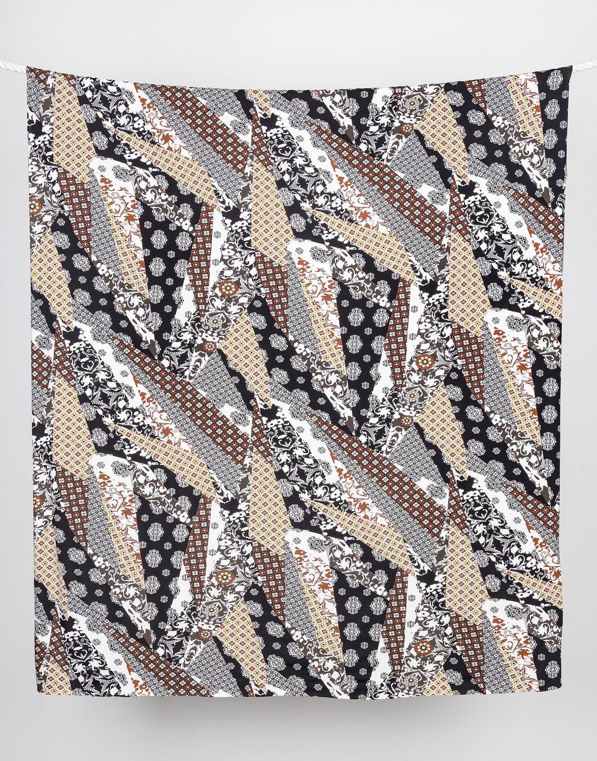 Print Patchwork Viscose Knit Print Designer Deadstock - Brown + Black + White | Core Fabrics