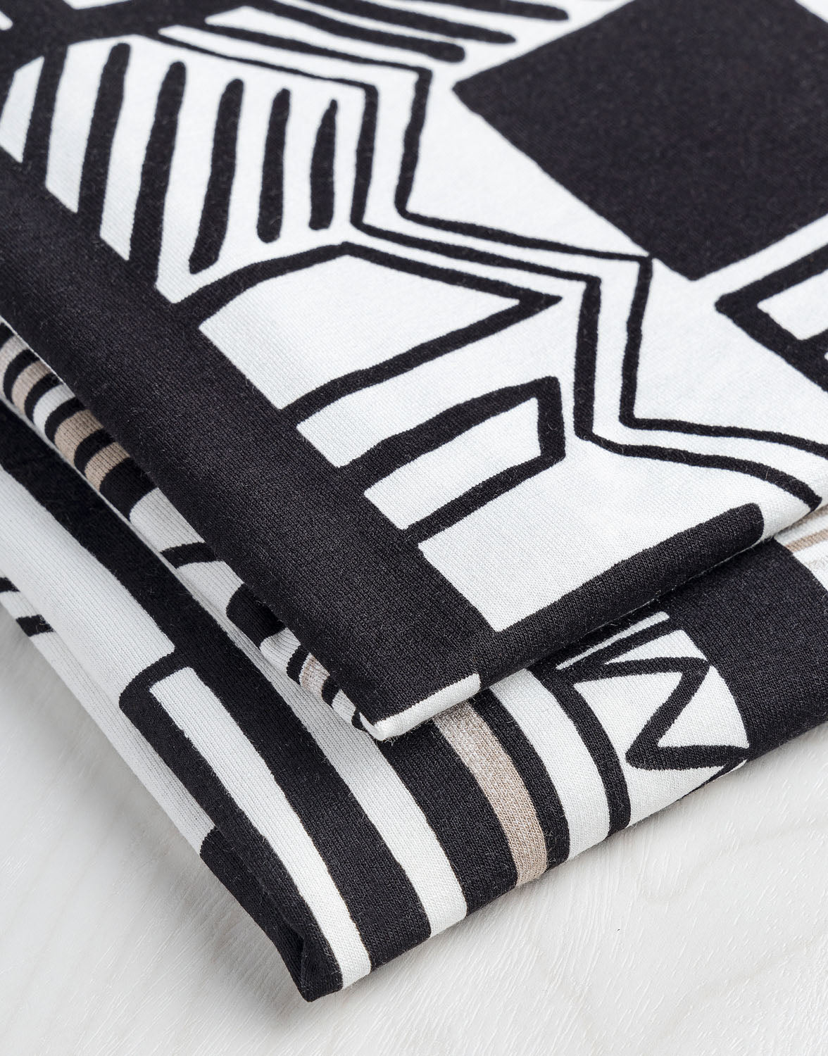 Graphic Shapes Viscose Knit Print Designer Deadstock - Taupe + Black + Cream | Core Fabrics