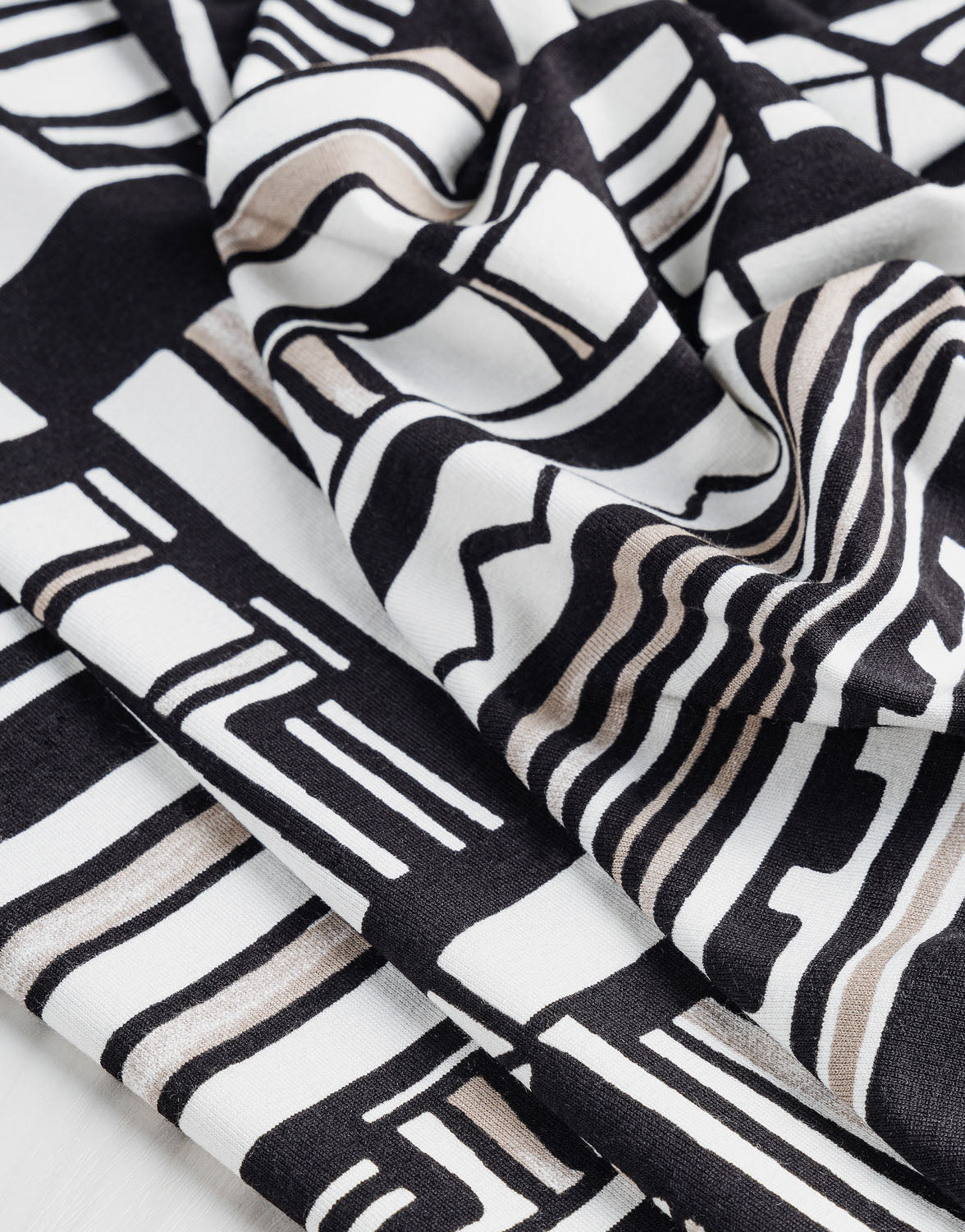 Graphic Shapes Viscose Knit Print Designer Deadstock - Taupe + Black + Cream | Core Fabrics