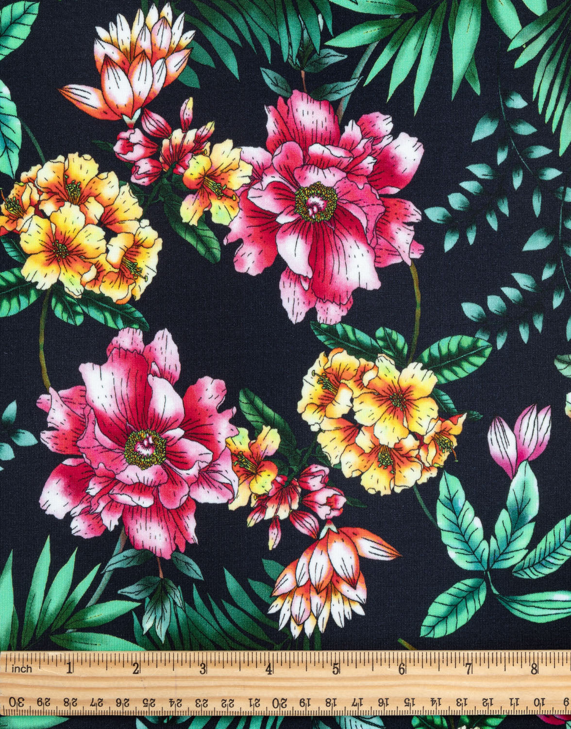 Slinky Floral Knit Print Designer Deadstock - Black + Multi | Core Fabrics