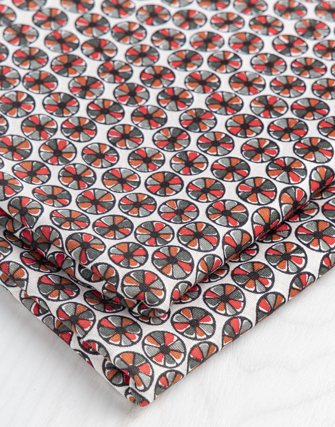Wagon Wheel Knit Print Designer Deadstock - Cream + Red + Black | Core Fabrics