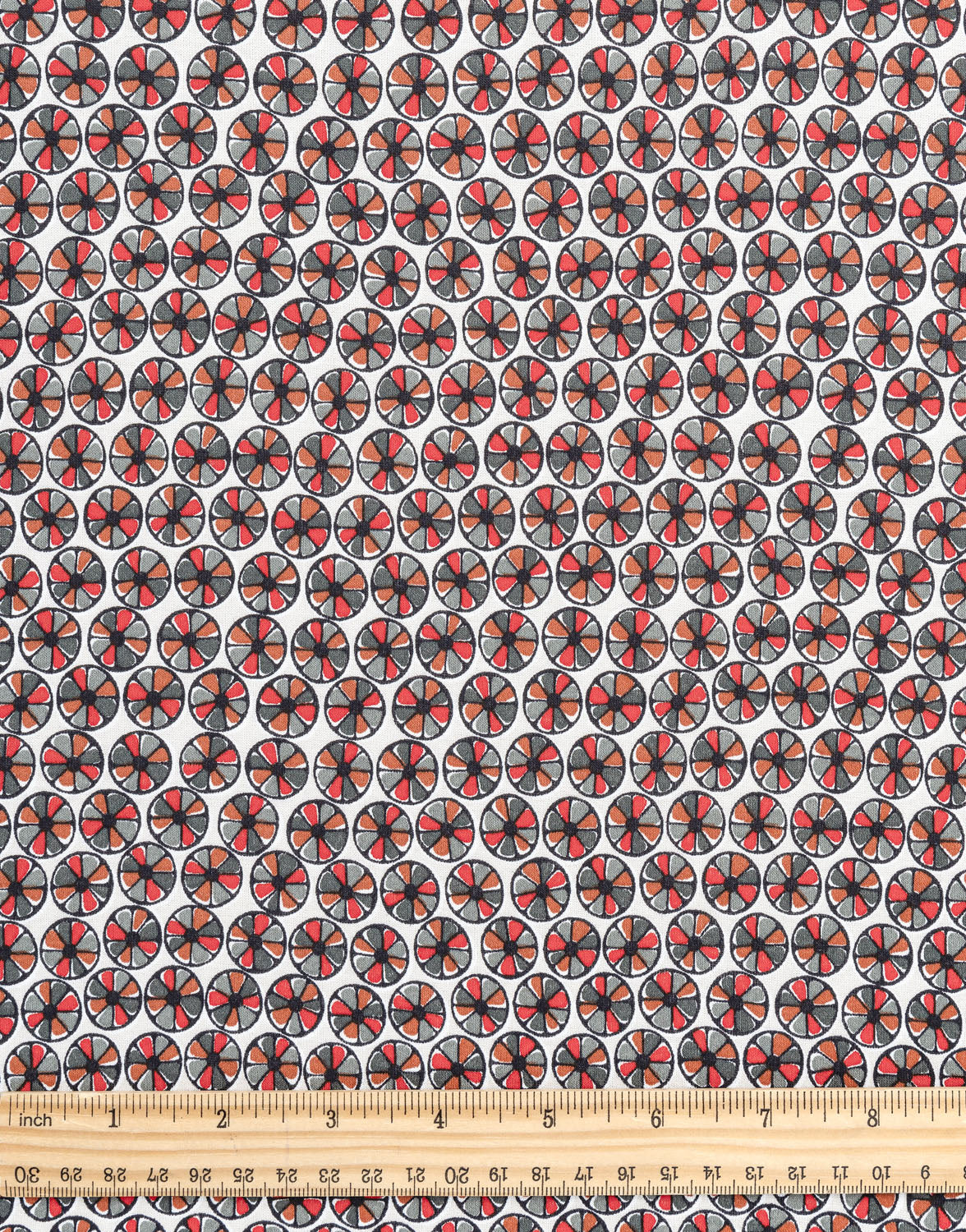 Wagon Wheel Knit Print Designer Deadstock - Cream + Red + Black | Core Fabrics